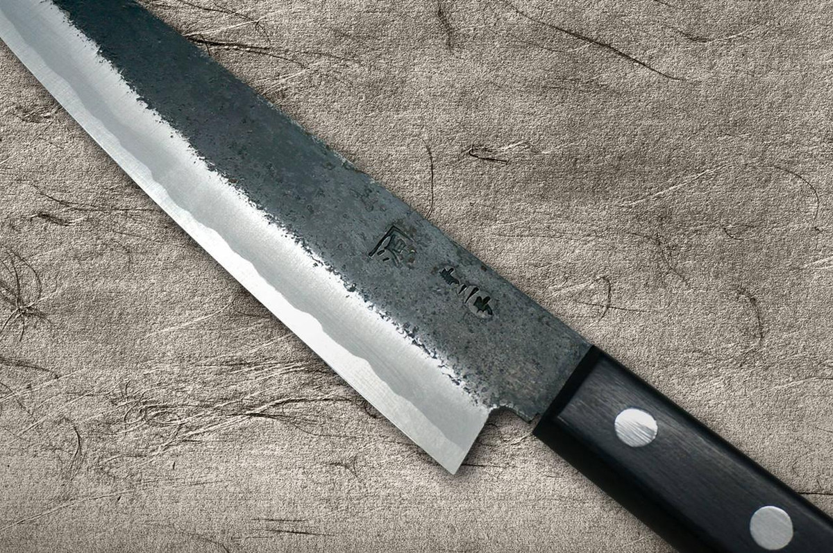 Shigeki Tanaka Aogami No.2 Kurouchi TEKKA CLW Japanese Chef's Kritsuke-Petty Knife(Utility) 120mm with Black Pakka Wood Handle 