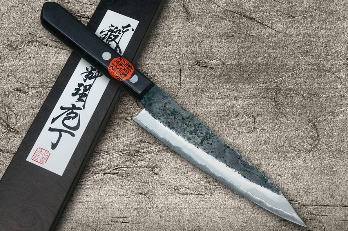 Shigeki Tanaka Aogami No.2 Kurouchi TEKKA CLW Japanese Chef's Kritsuke-Petty Knife(Utility) 120mm with Black Pakka Wood Handle 