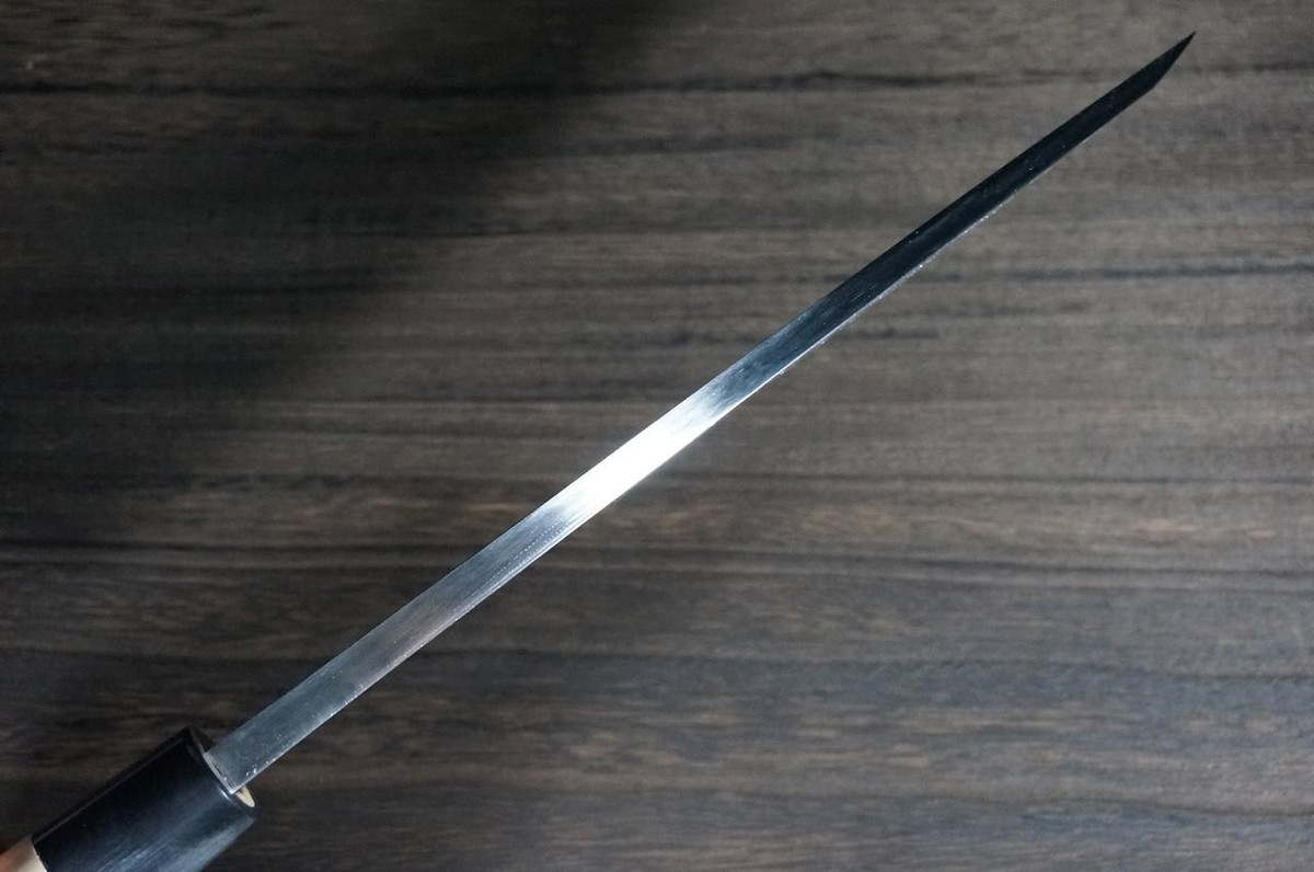 Sakai Takayuki Kasumitogi Buffalo Tsuba Engraving Art Japanese Chef's Deba Knife 210mm Maizuru(Japanese Crane) 