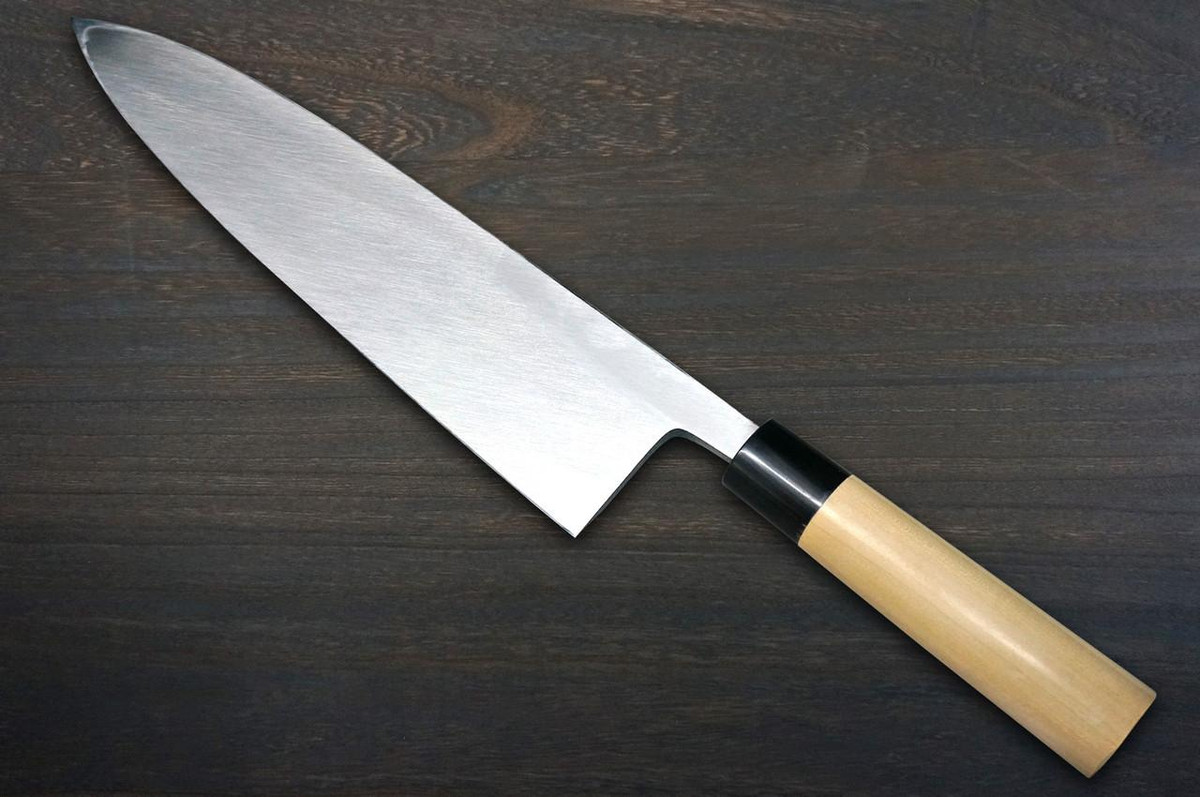 Sakai Takayuki Kasumitogi Buffalo Tsuba Engraving Art Japanese Chef's Deba Knife 240mm Maizuru(Japanese Crane) 