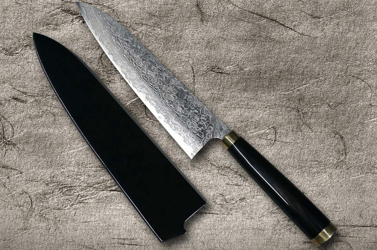 Takeshi Saji Makie-Art R2(SG2) Mirrored Damascus Japanese Chef's Gyuto Knife 240mm with Urushi Lacquered Saya and Handle FUJI on LAKE(PN) 