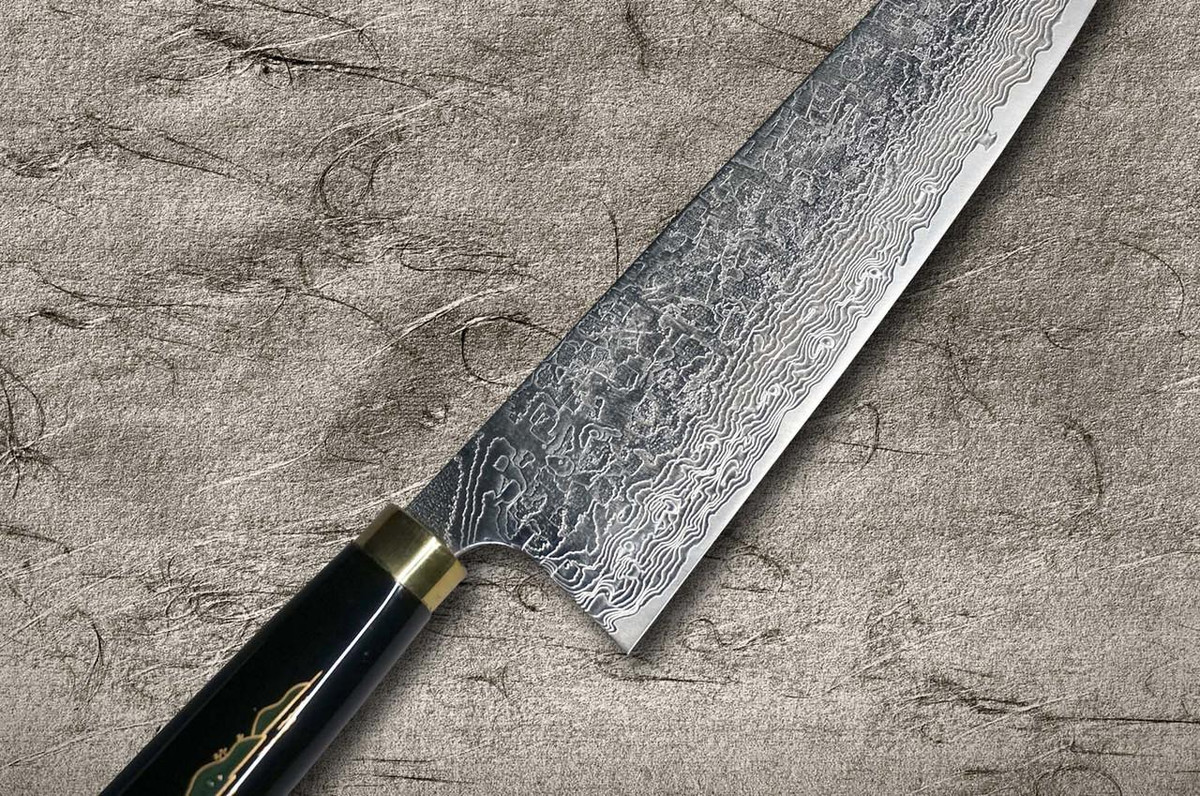Takeshi Saji Makie-Art R2(SG2) Mirrored Damascus Japanese Chef's Gyuto Knife 240mm with Urushi Lacquered Saya and Handle FUJI on LAKE(PN) 