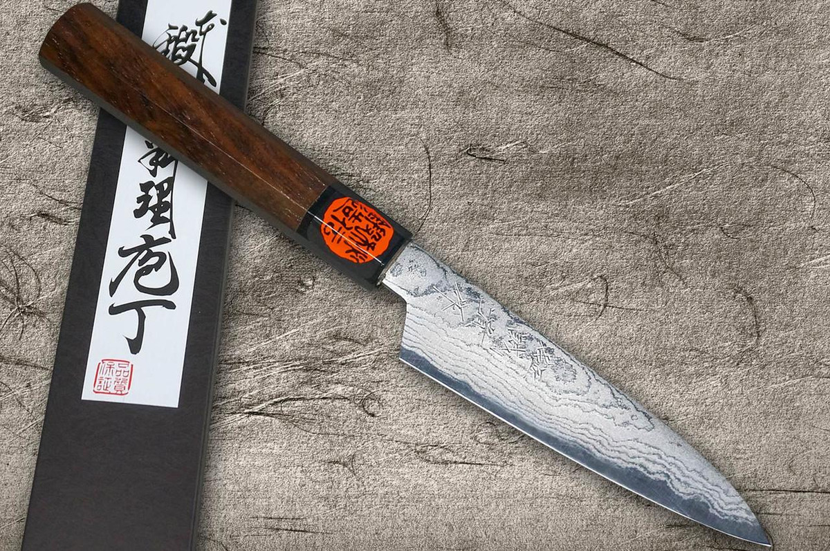 Shigeki Tanaka Aogami No.2 Damascus WN Japanese Chef's Petty Knife(Utility) 120mm with Walnut Handle 