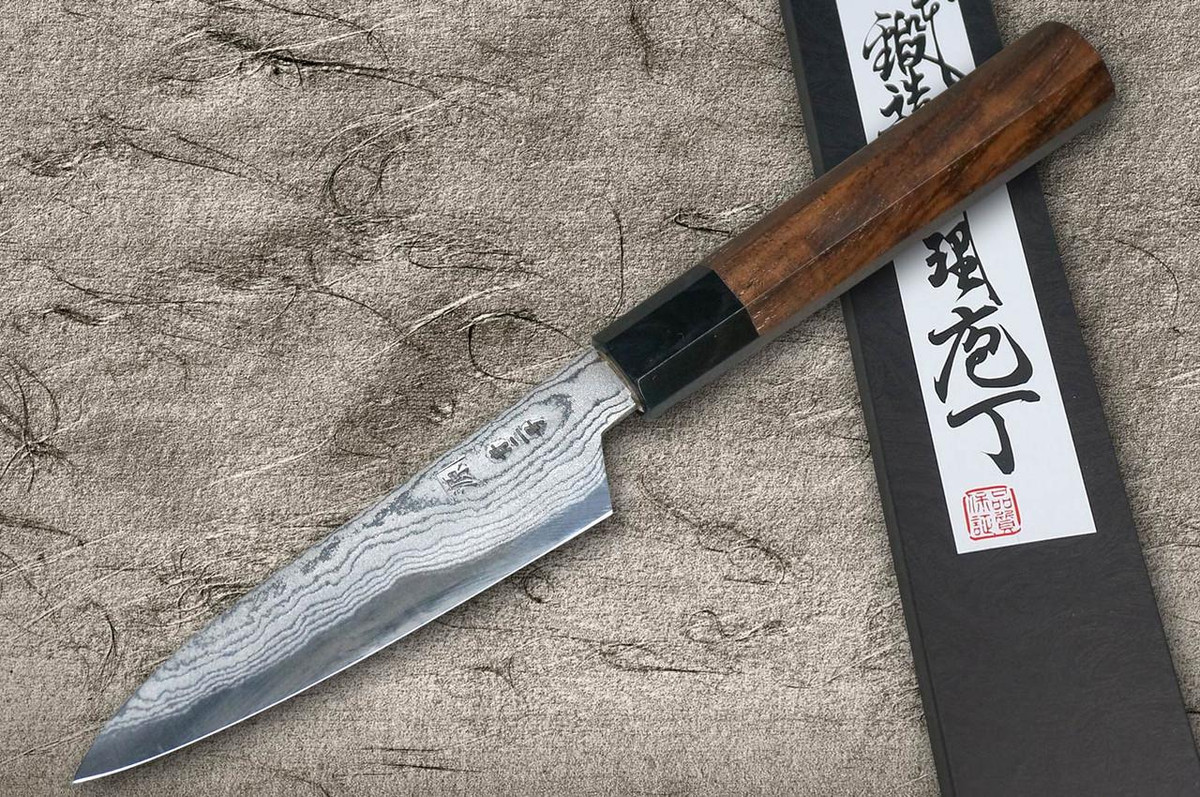 Shigeki Tanaka Aogami No.2 Damascus WN Japanese Chef's Petty Knife(Utility) 120mm with Walnut Handle 