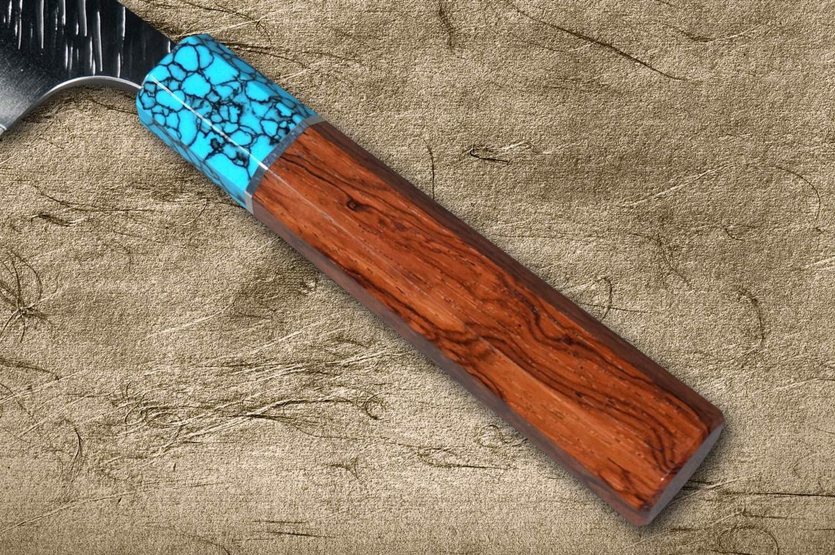 Yu Kurosaki SPG2 Clad FUJIN WA RSTCA Japanese Chef's Slicer(Sujihiki) 270mm with Blue Turquoise & Rosewood Handle 