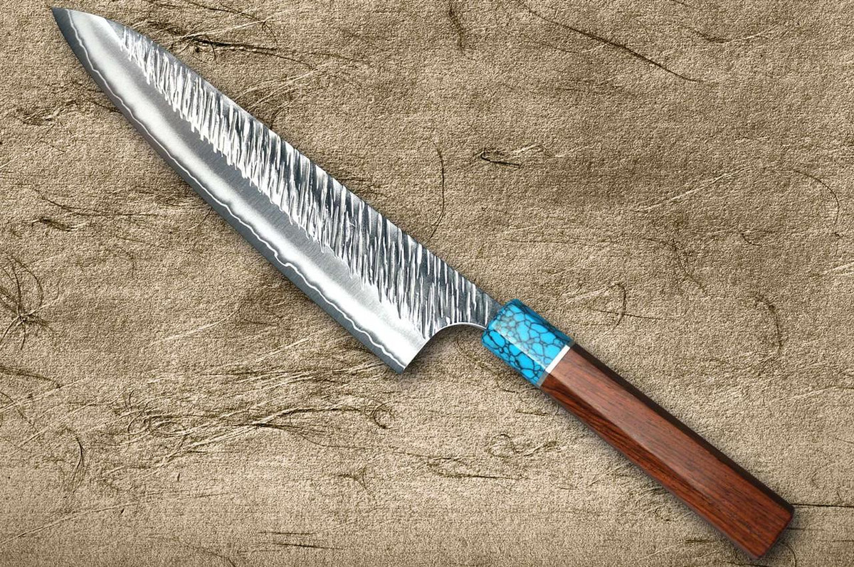 Yu Kurosaki SPG2 Clad FUJIN WA RSTCA Japanese Chef's Gyuto Knife 240mm with Blue Turquoise & Rosewood Handle 