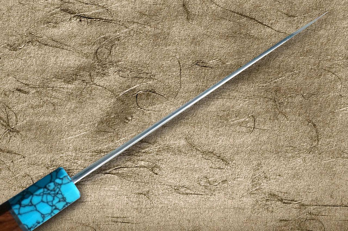 Yu Kurosaki SPG2 Clad FUJIN WA RSTCA Japanese Chef's Bunka Knife 165mm with Blue Turquoise & Rosewood Handle 