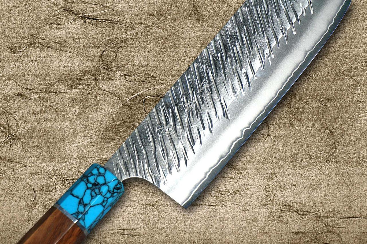 Yu Kurosaki SPG2 Clad FUJIN WA RSTCA Japanese Chef's Nakiri(Vegetable) 165mm with Blue Turquoise & Rosewood Handle 