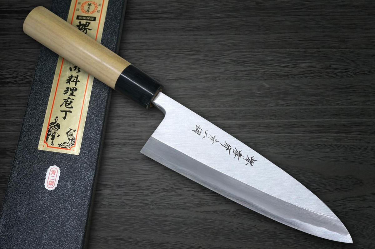 Sakai Takayuki Aoniko Blue 2 Steel Buffalo Tsuba Chef's Deba Knife 150mm 