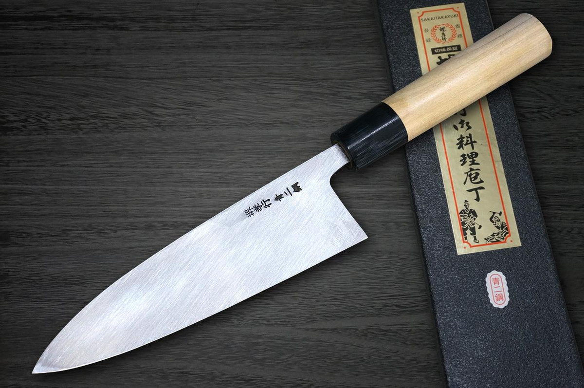 Sakai Takayuki Aoniko Blue 2 Steel Buffalo Tsuba Chef's Deba Knife 195mm 
