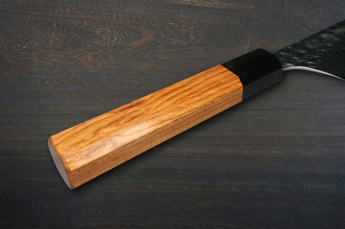 Sakai Takayuki SPG2 Damascus Hammered WA Japanese Chef's Kengata-Santoku Knife 160mm with Black-Ring Octagonal Rosewood Handle
