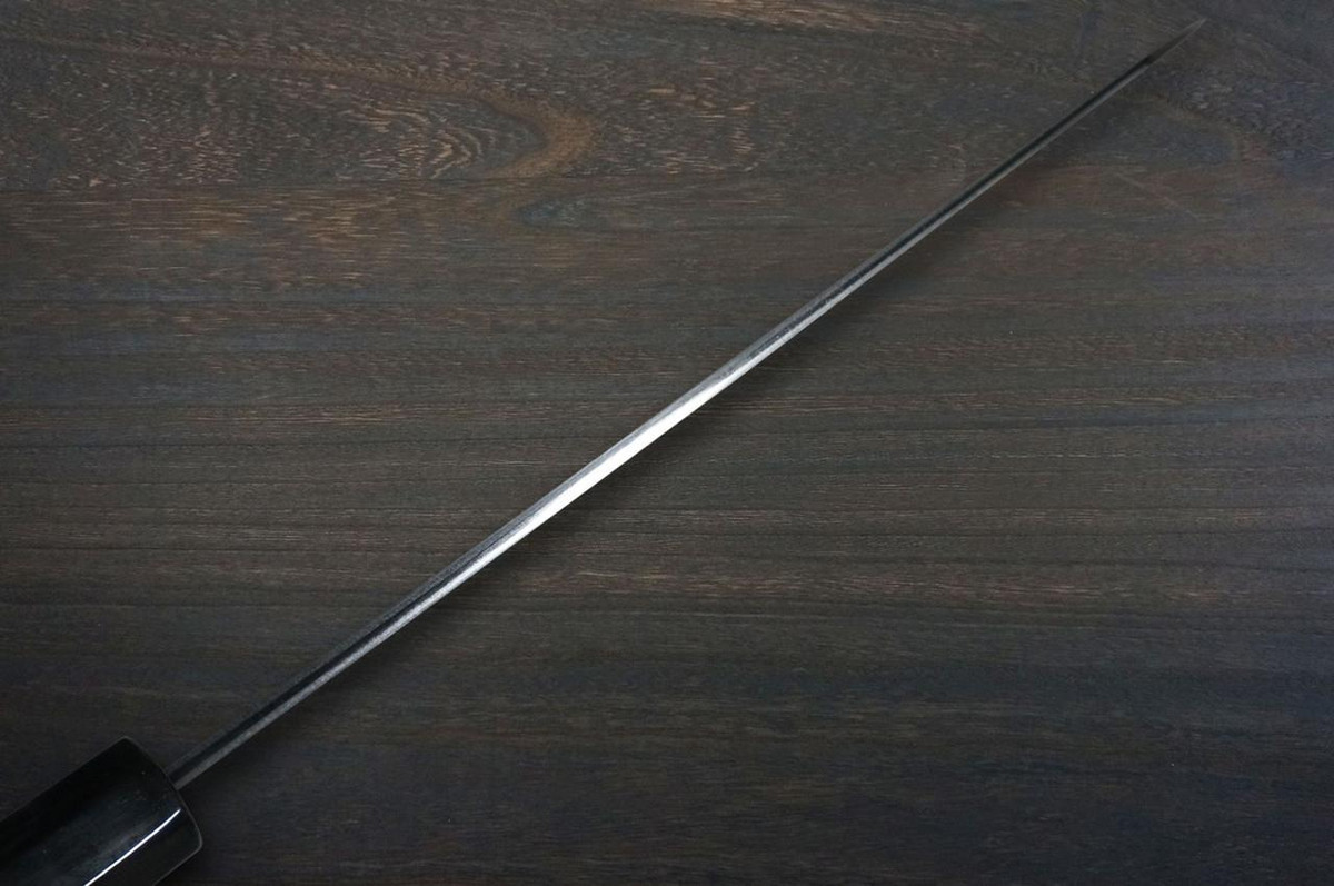 Satoshi Nakagawa Aogami#1 Damascus Kurouchi EBBFB2 Japanese Chef's Bunka Knife 170mm with Double Buffalo Ringed Ebony Handle 