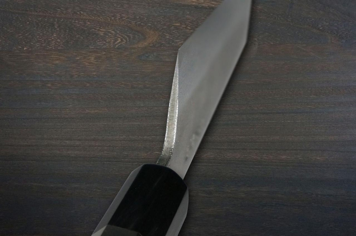 Satoshi Nakagawa Aogami#1 Damascus Kurouchi EBBFB2 Japanese Chef's Bunka Knife 170mm with Double Buffalo Ringed Ebony Handle 