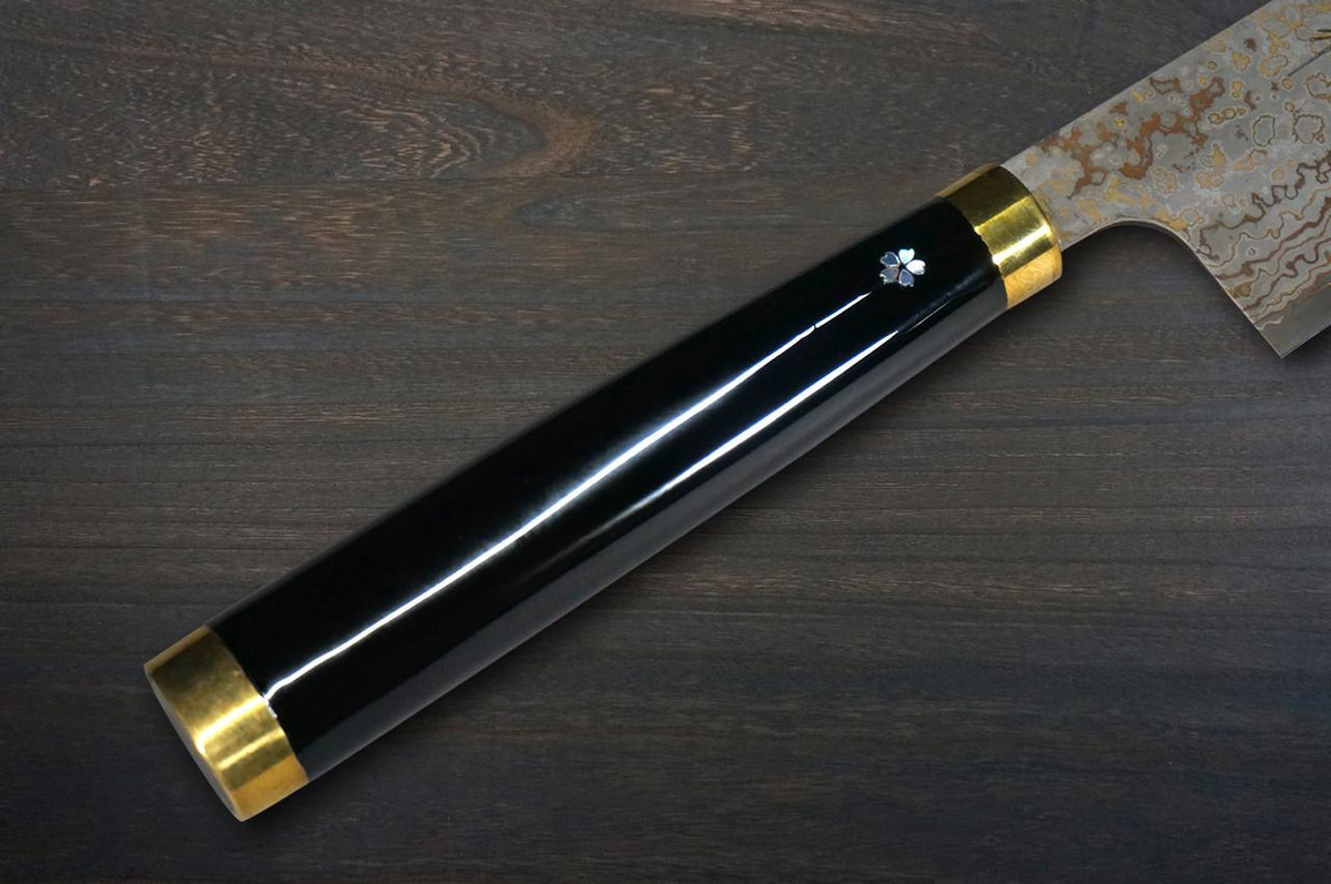 Takeshi Saji Makie-Art VG10W Colored Damascus Japanese Chef's Gyuto Knife 210mm with Urushi Lacquered Saya and Handle [Sakaki] MURASAKI SHIKIBU 1000th Anniversary 