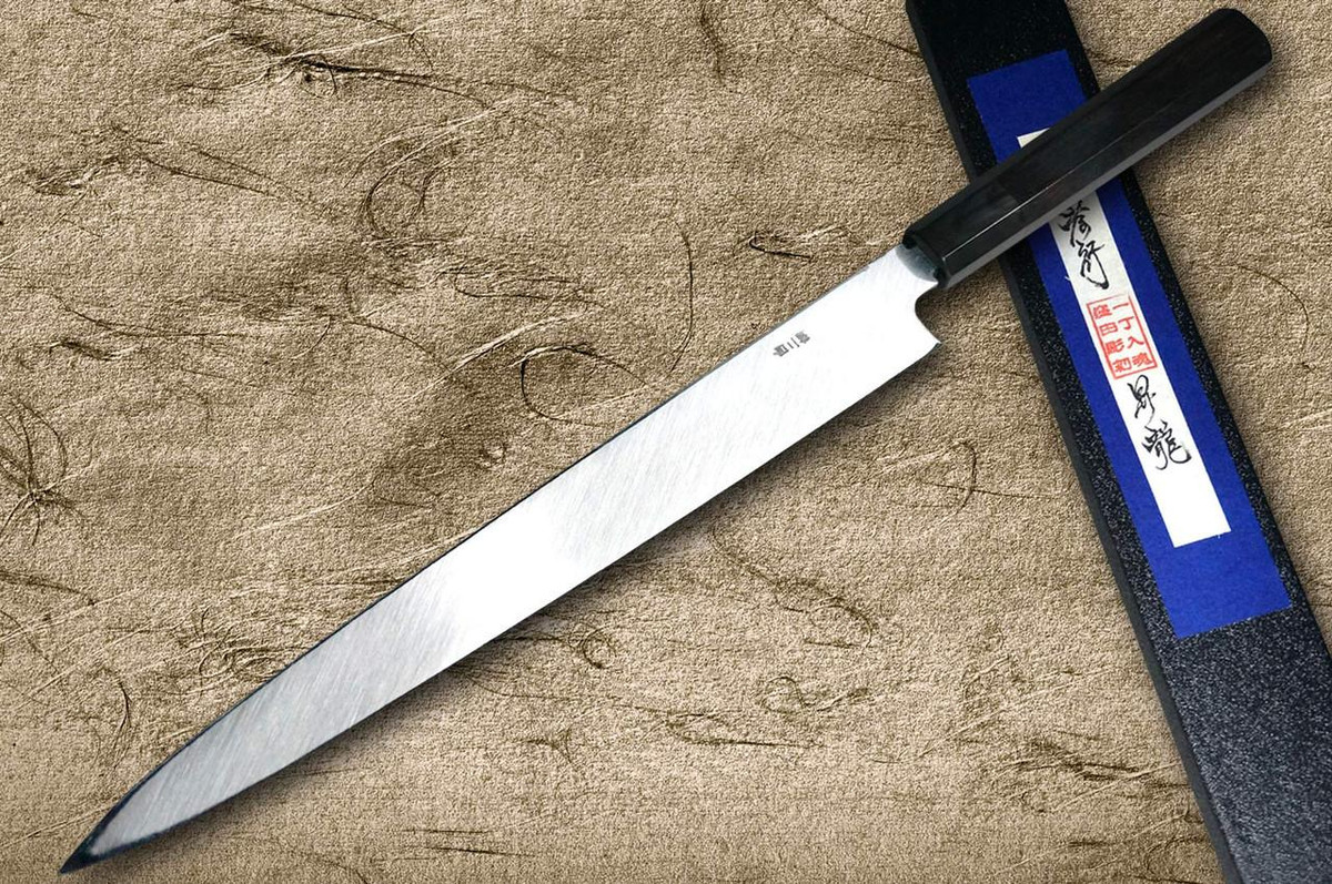 Sakai Takayuki White Steel Kurouchi Gold-Engraving Art Japanese Chef's Yanagiba(Sashimi) 300mm with Ebony Handle [Shoryu (Rising Dragon)] 