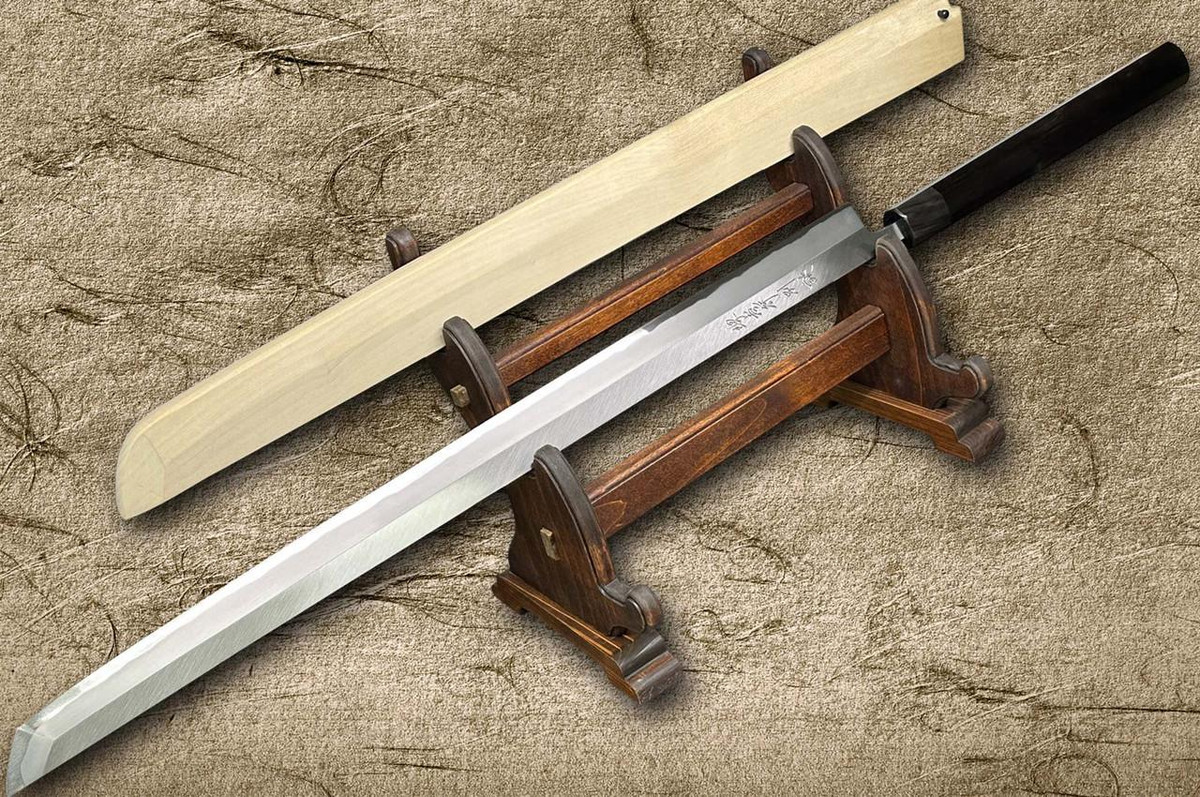 Sakai Takayuki Tuna Maguro Bocho EBBF Japanese Chef's Tuna-Kiri 540mm Tokujyo Supreme (White 2 steel) with Water Buffalo Ebony Handle and Saya Sheath 