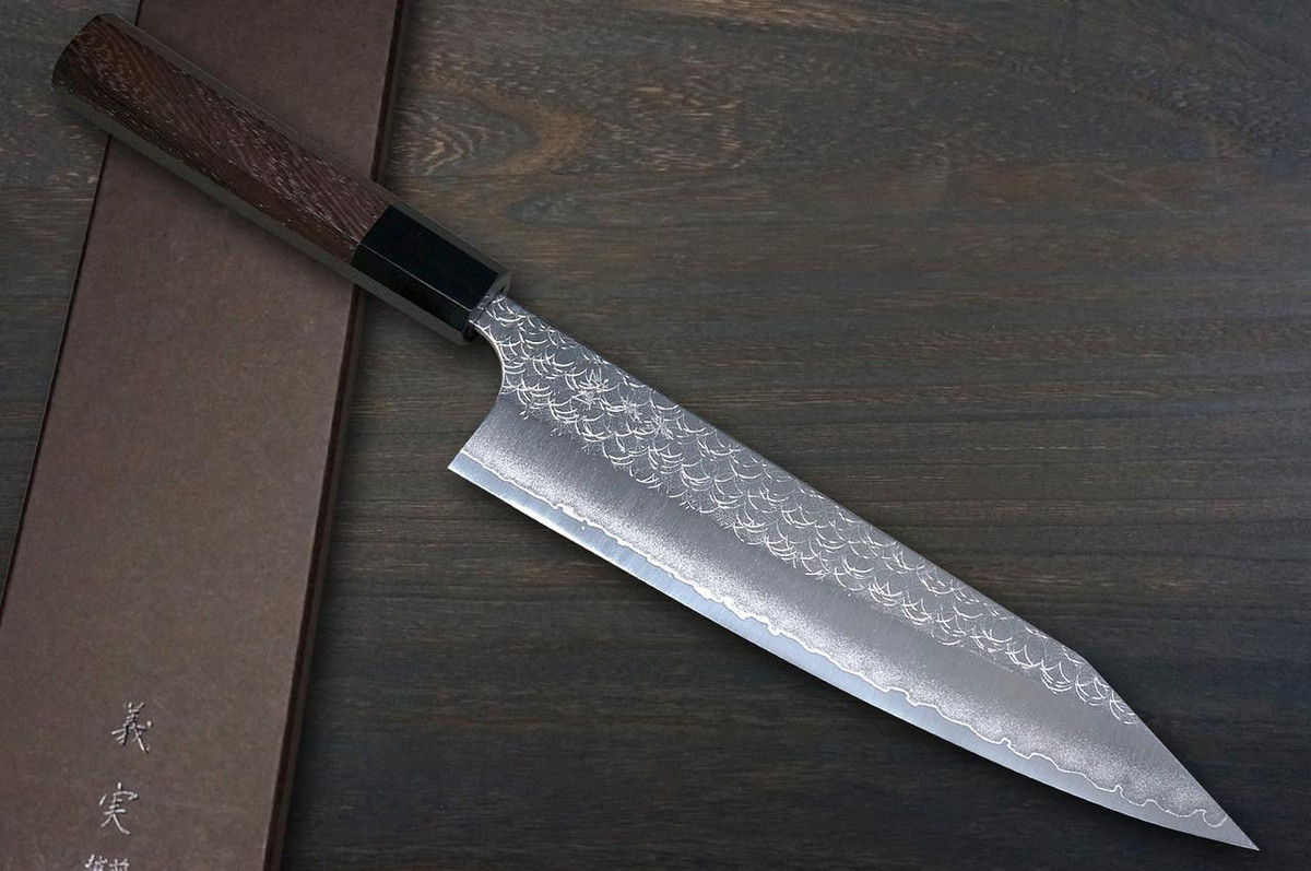 Yoshimi Kato R2 MINAMO Hammered WG8B Japanese Chef's Kengata-Gyuto Knife 210mm with Wenge Handle 