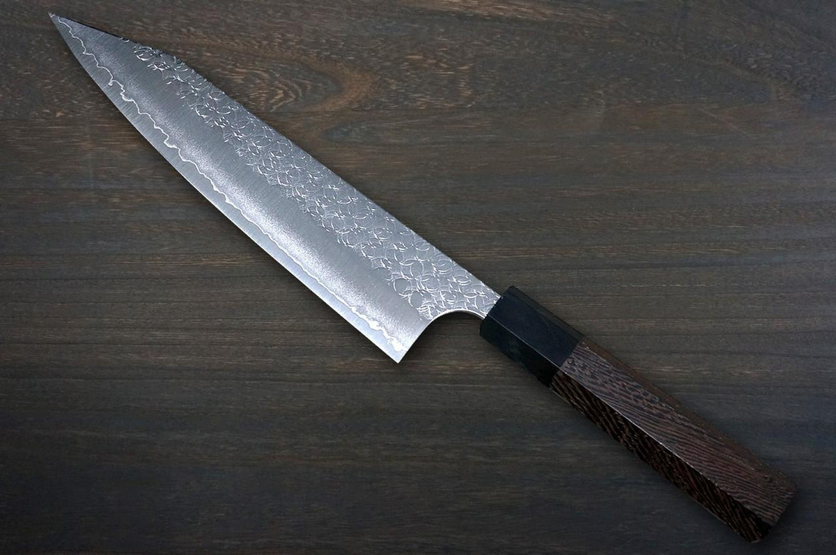 Yoshimi Kato R2 MINAMO Hammered WG8B Japanese Chef's Kengata-Gyuto Knife 240mm with Wenge Handle 