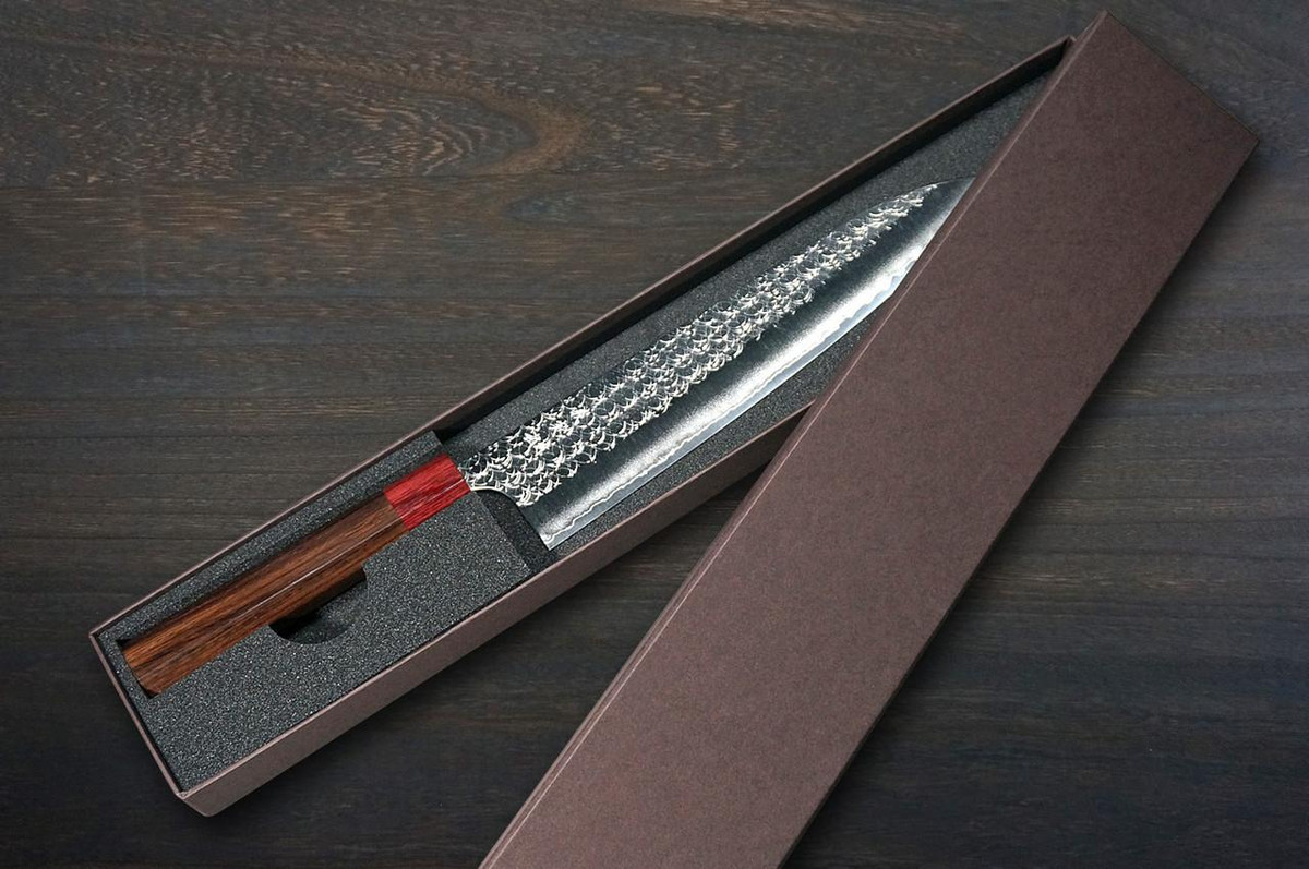 Yoshimi Kato R2 MINAMO Hammered RS8R Japanese Chef's Gyuto Knife 240mm with Red-Ring Octagonal Handle 