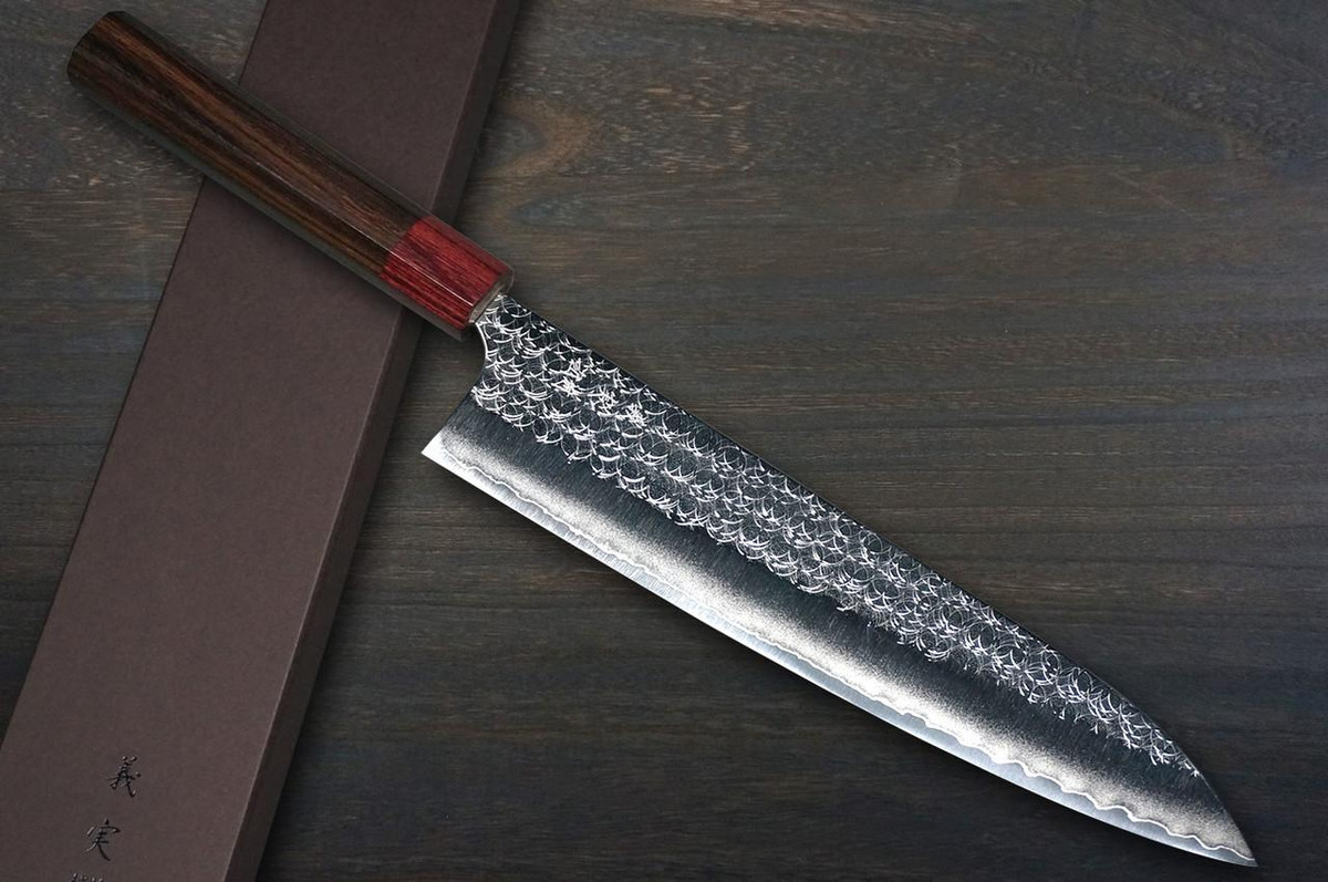 Yoshimi Kato R2 MINAMO Hammered RS8R Japanese Chef's Gyuto Knife 240mm with Red-Ring Octagonal Handle 