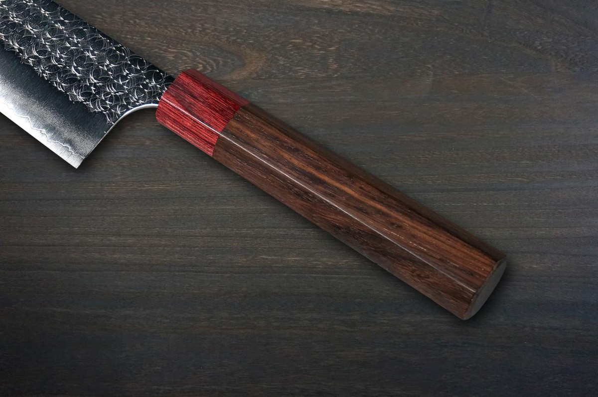 Yoshimi Kato R2 MINAMO Hammered RS8R Japanese Chef's Kengata-Gyuto Knife 240mm with Red-Ring Octagonal Handle 