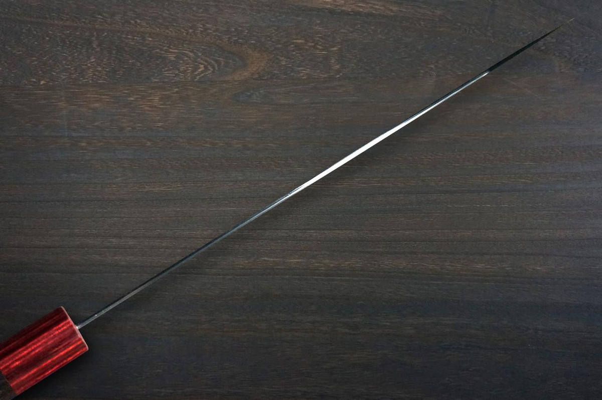 Yoshimi Kato R2 MINAMO Hammered RS8R Japanese Chef's Kengata-Gyuto Knife 240mm with Red-Ring Octagonal Handle 