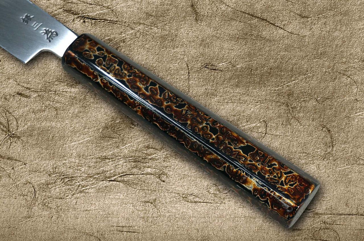 Sakai Takayuki AIDU-NURI Art Mirrored Ginsan Japanese Chef's Yanagiba(Sashimi) 300mm with Japanese Urushi Lacquered Handle and Saya Sheath [GOLD-MUSHIKUI] 