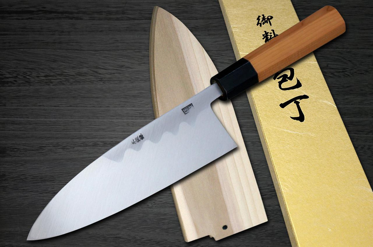 Yoshihiro Aogami No.1 Wave Aonamiuchi B1HC-Y Japanese Chef's Deba Knife 165mm with Saya Sheath and Yew Handle 