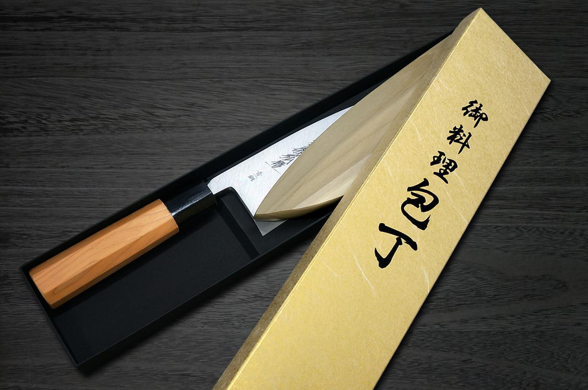 Yoshihiro Aogami No.1 Wave Aonamiuchi B1HC-Y Japanese Chef's Deba Knife 165mm with Saya Sheath and Yew Handle 