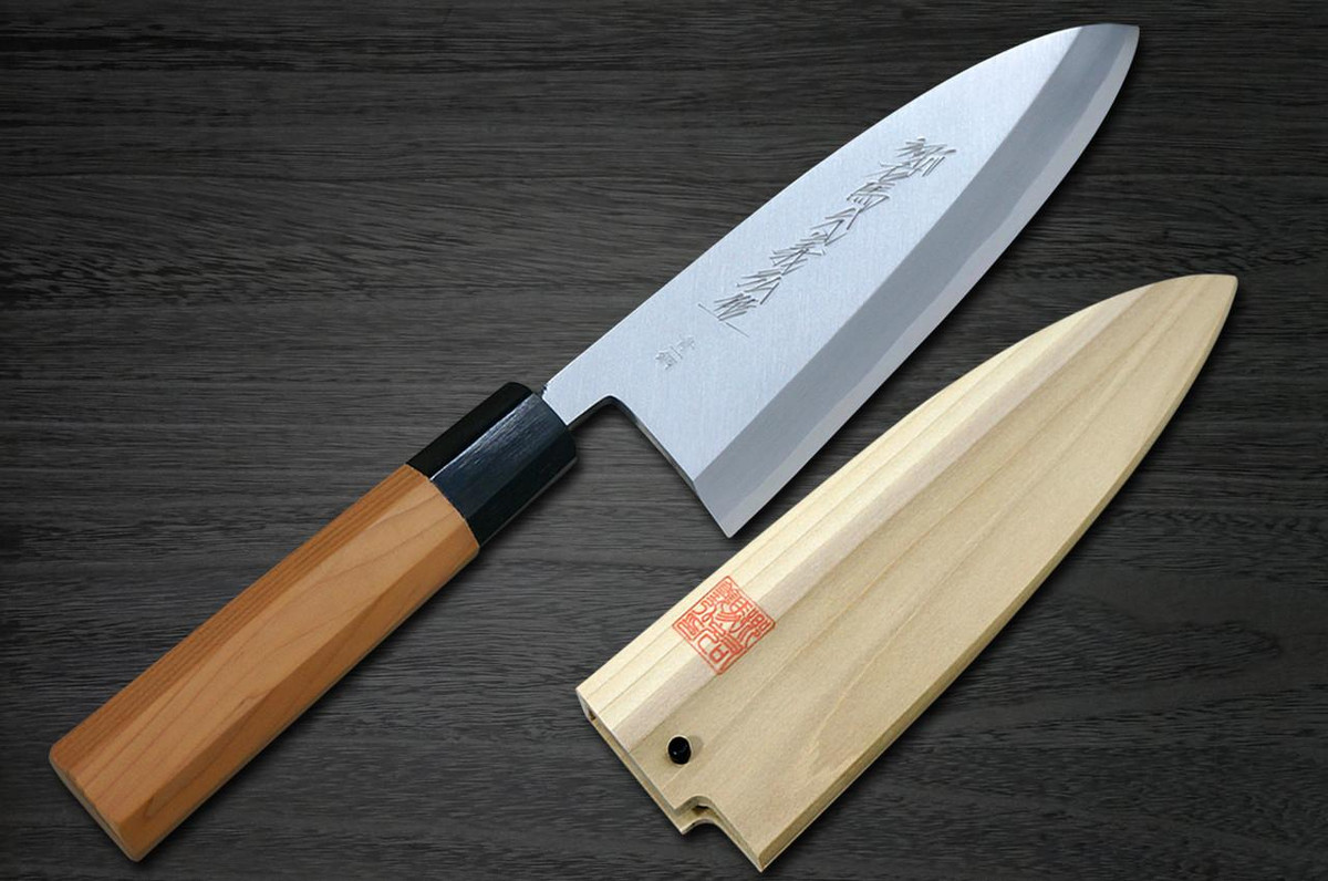 Yoshihiro Aogami No.1 Wave Aonamiuchi B1HC-Y Japanese Chef's Deba Knife 165mm with Saya Sheath and Yew Handle 