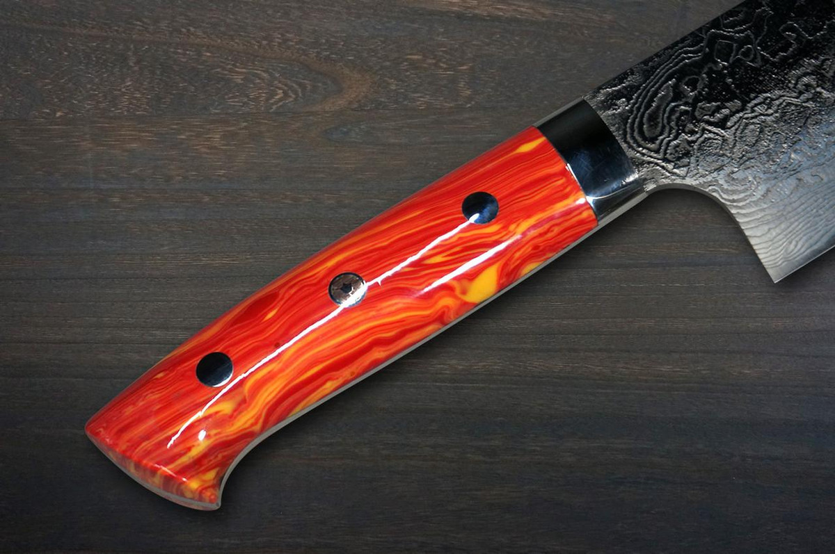Takeshi Saji R2 Diamond Finish Damascus TCR Japanese Chef's Nakiri(Vegetable) 170mm with Red-Yellow Turquoise Handle 