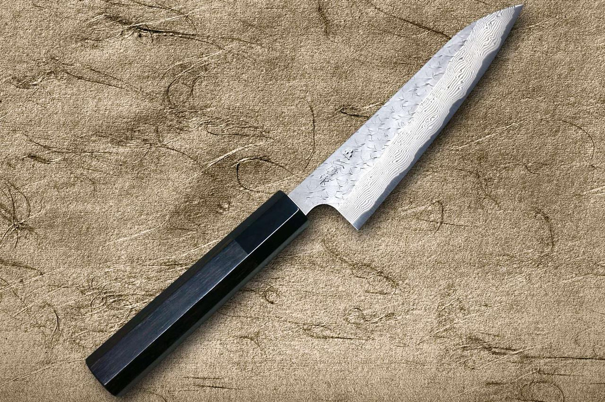 Nigara SPG-STRIX Damascus Hammered EB8B Japanese Chef's Petty Knife(Utility) 150mm with Ebony Handle 