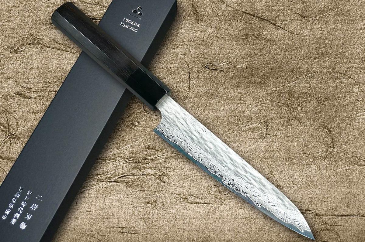 Nigara VG-XEOS Damascus Hammered EB8B Japanese Chef's Petty Knife(Utility) 150mm with Ebony Handle 