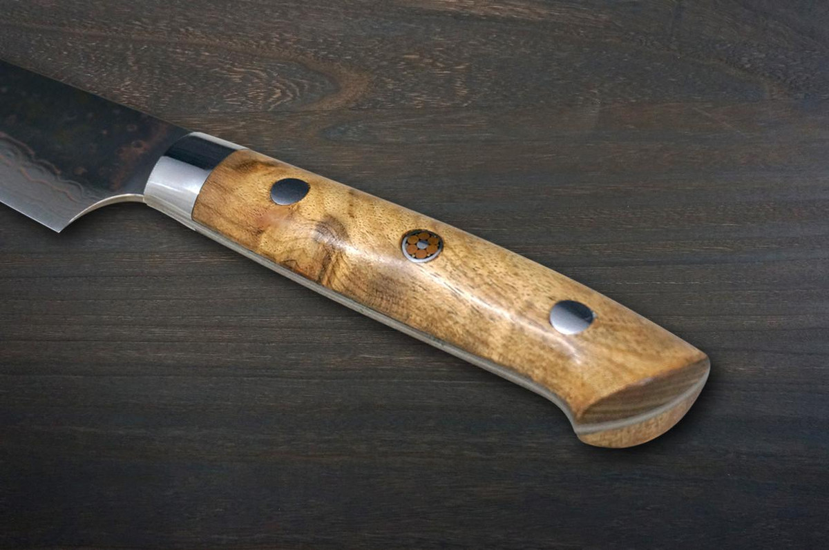 Takeshi Saji VG10W Colored Damascus Mirrored KRN Japanese Chef's Petty Knife(Utility) 130mm with Karin Lump Handle 