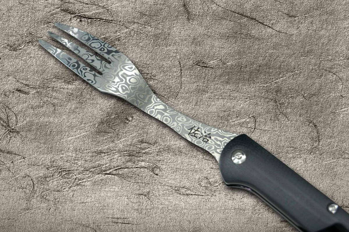 Takeshi Saji Folding R2(SG2) Black Damascus Fork 88mm with Black Micarta Handle 