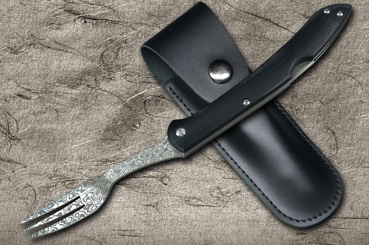 Takeshi Saji Folding R2(SG2) Black Damascus Fork 88mm with Black Micarta Handle 