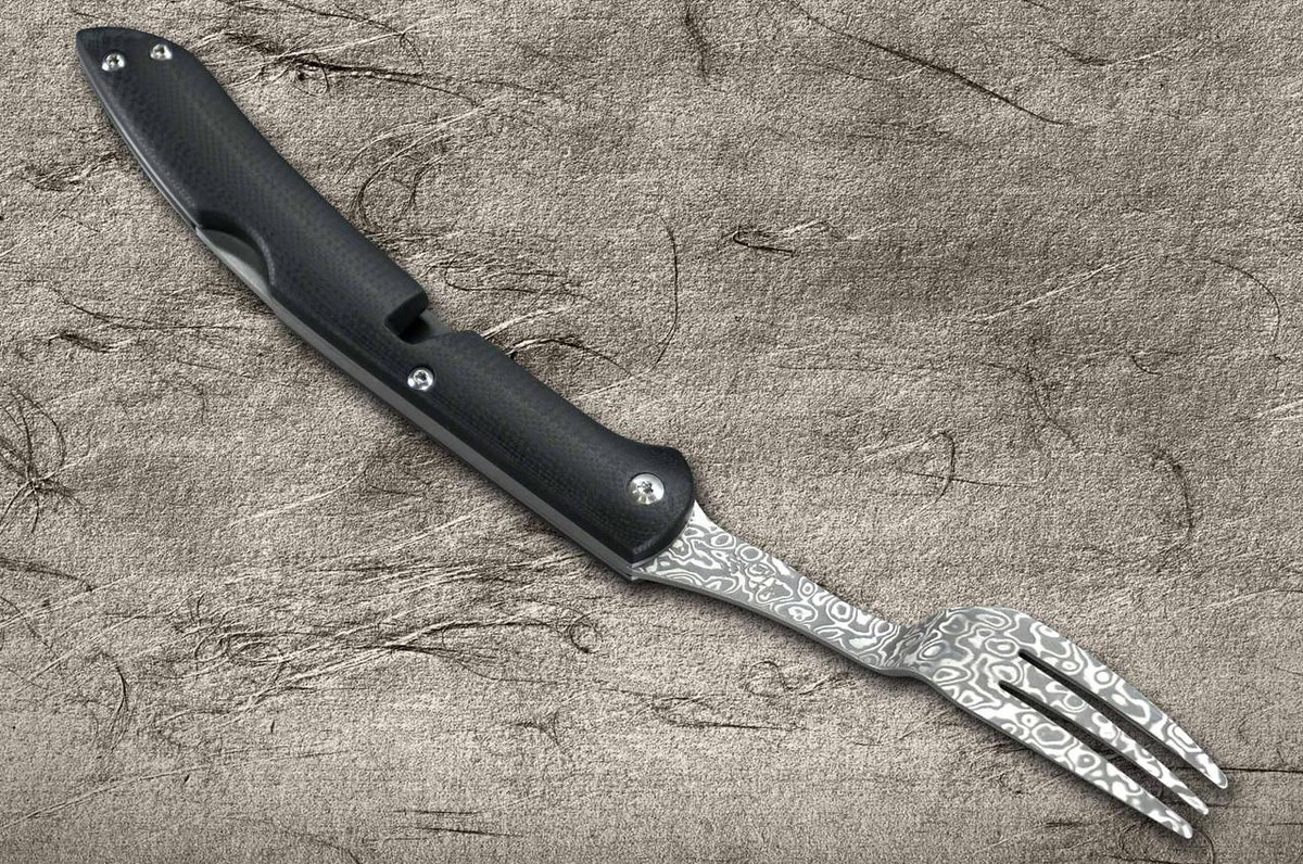 Takeshi Saji Folding R2(SG2) Black Damascus Fork 88mm with Black Micarta Handle 