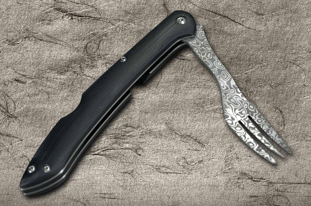 Takeshi Saji Folding R2(SG2) Black Damascus Fork 88mm with Black Micarta Handle 