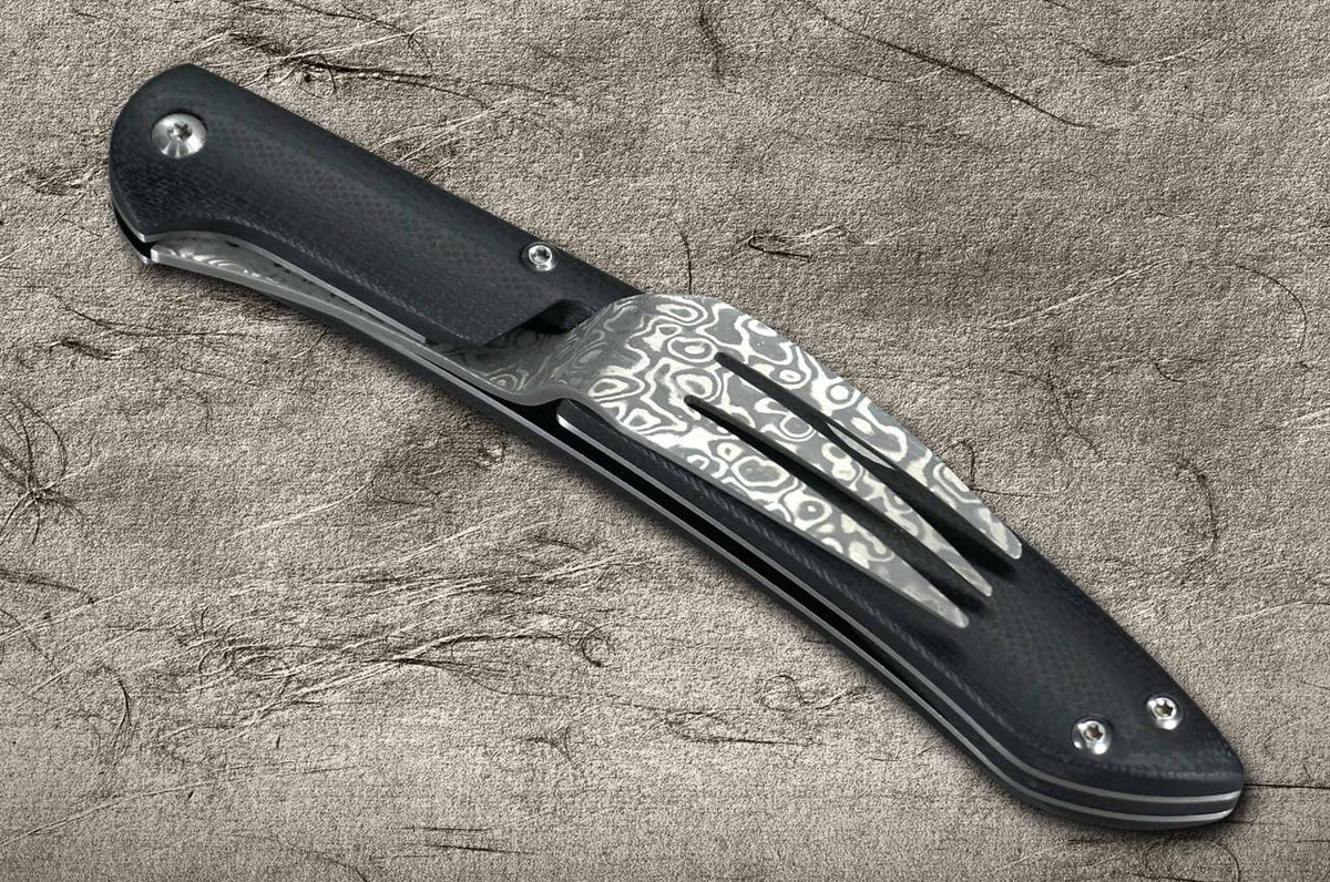 Takeshi Saji Folding R2(SG2) Black Damascus Fork 88mm with Black Micarta Handle 