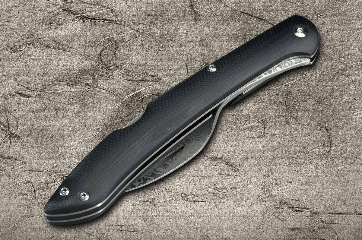 Takeshi Saji Folding R2(SG2) Black Damascus Fork 88mm with Black Micarta Handle 