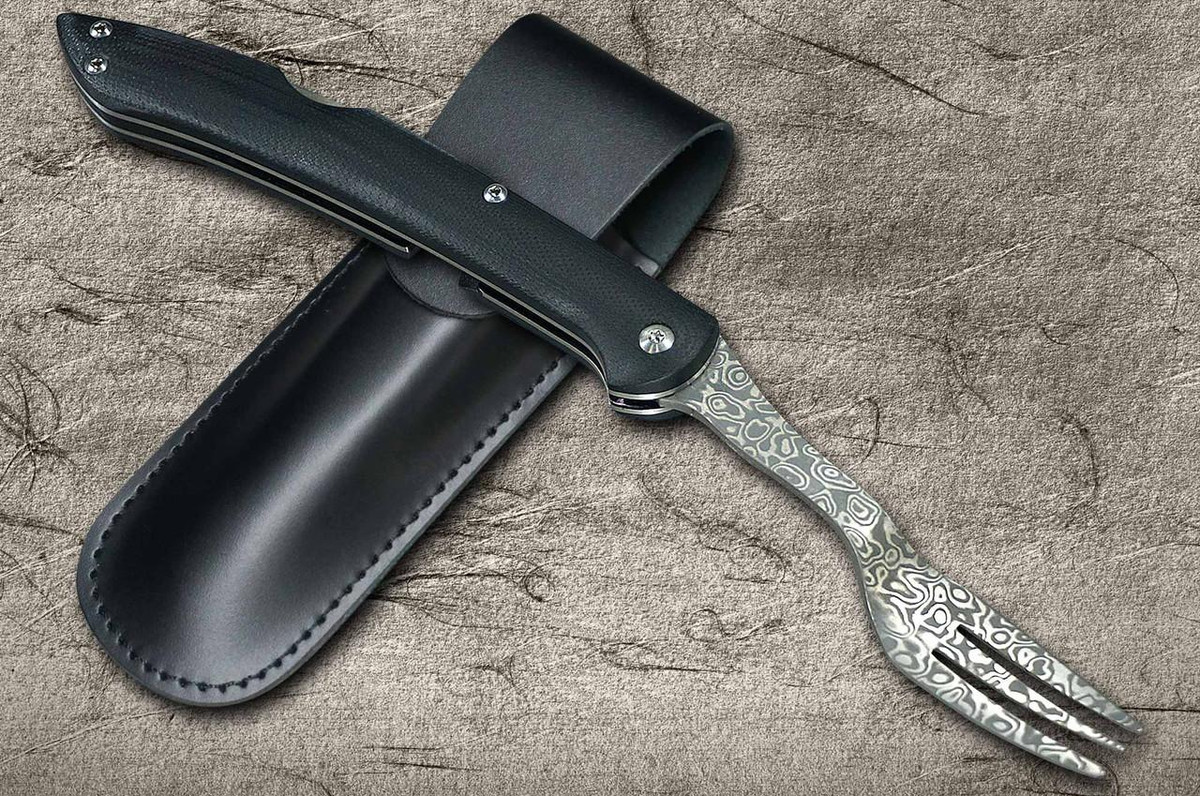 Takeshi Saji Folding R2(SG2) Black Damascus Fork 88mm with Black