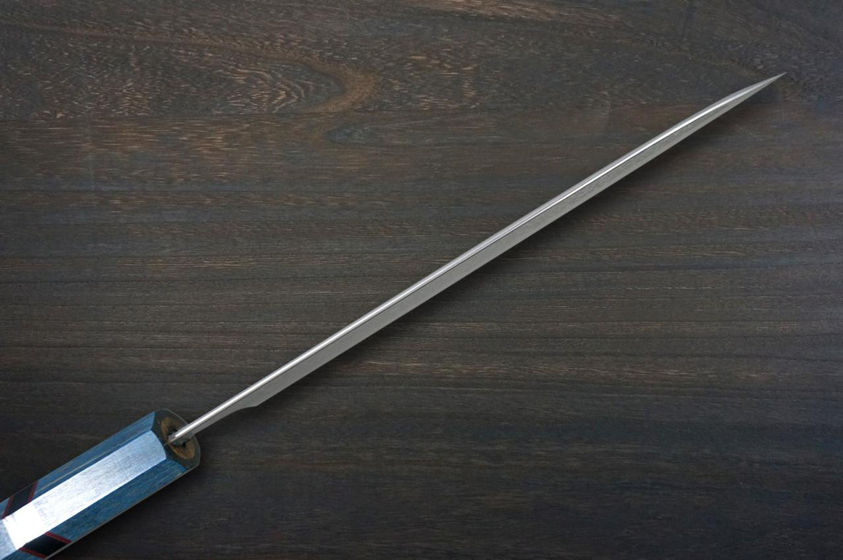 Yoshimi Kato 63 Layer VG10 Black Damascus STWA Japanese Chef's Santoku Knife 170mm with Stabilized Hybrid Wood Handle [Light Blue - Red&Black Rings] 