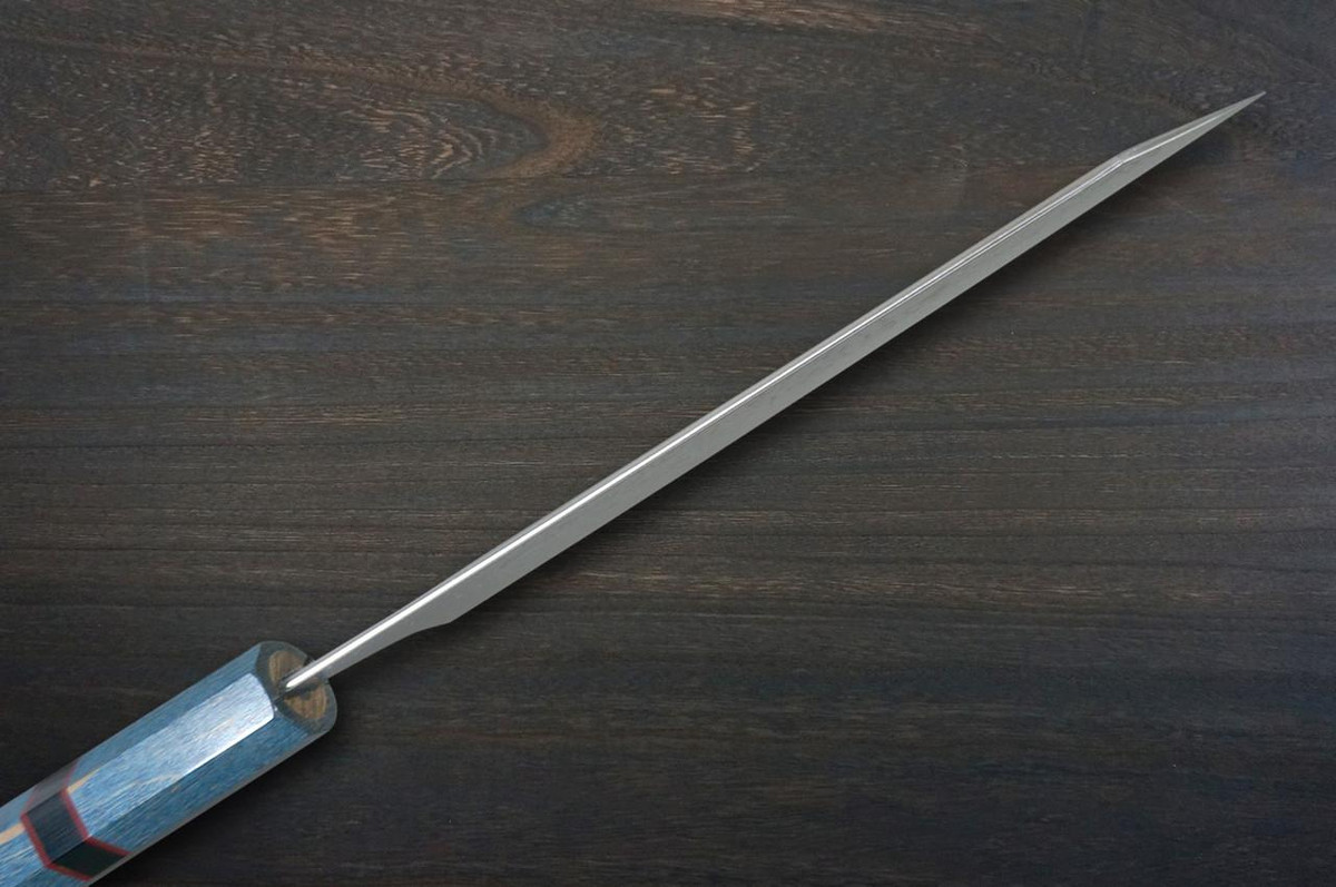 Yoshimi Kato R2 Black Damascus STWA Japanese Chef's Bunka Knife 170mm with Stabilized Hybrid Wood Handle [Blue - Red&Black Rings] 