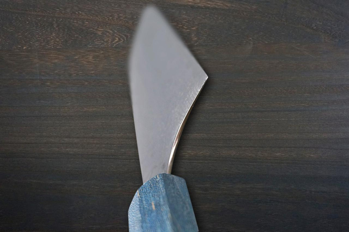 Yoshimi Kato R2 Black Damascus STWA Japanese Chef's Bunka Knife 170mm with Stabilized Hybrid Wood Handle [Blue - Red&Black Rings] 