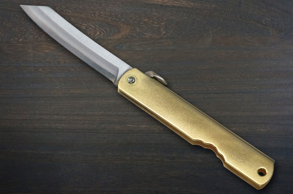 HIGONOKAMI Nagao Kanekoma Aogami Migaki Folding Kiritsuke-Petty Knife(Utility) 72mm with Brass Handle