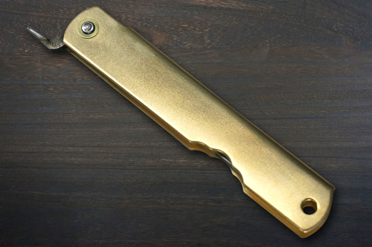 HIGONOKAMI Nagao Kanekoma Aogami Migaki Folding Kiritsuke-Petty Knife(Utility) 72mm with Brass Handle