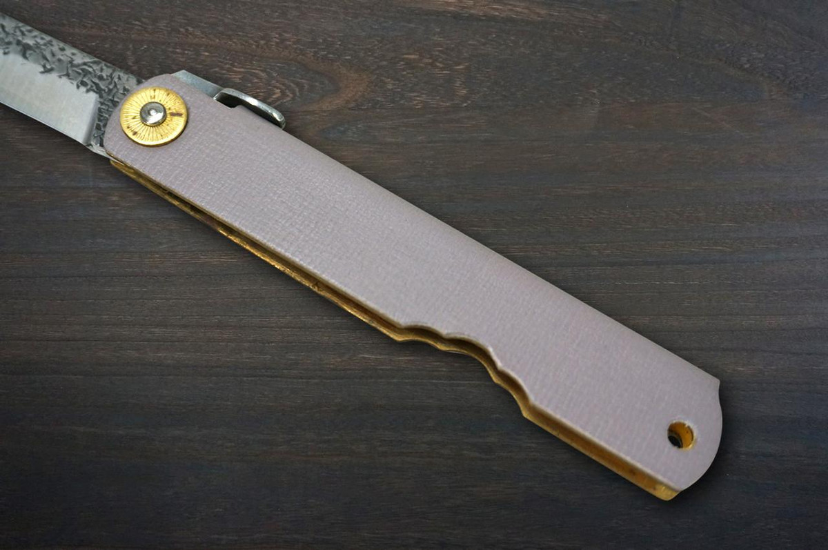HIGONOKAMI Nagao Kanekoma VG10 Kurouchi Hammered LTH Folding Kritsuke-Petty Knife(Utility) 72mm with Leather Handle LAVENDER 