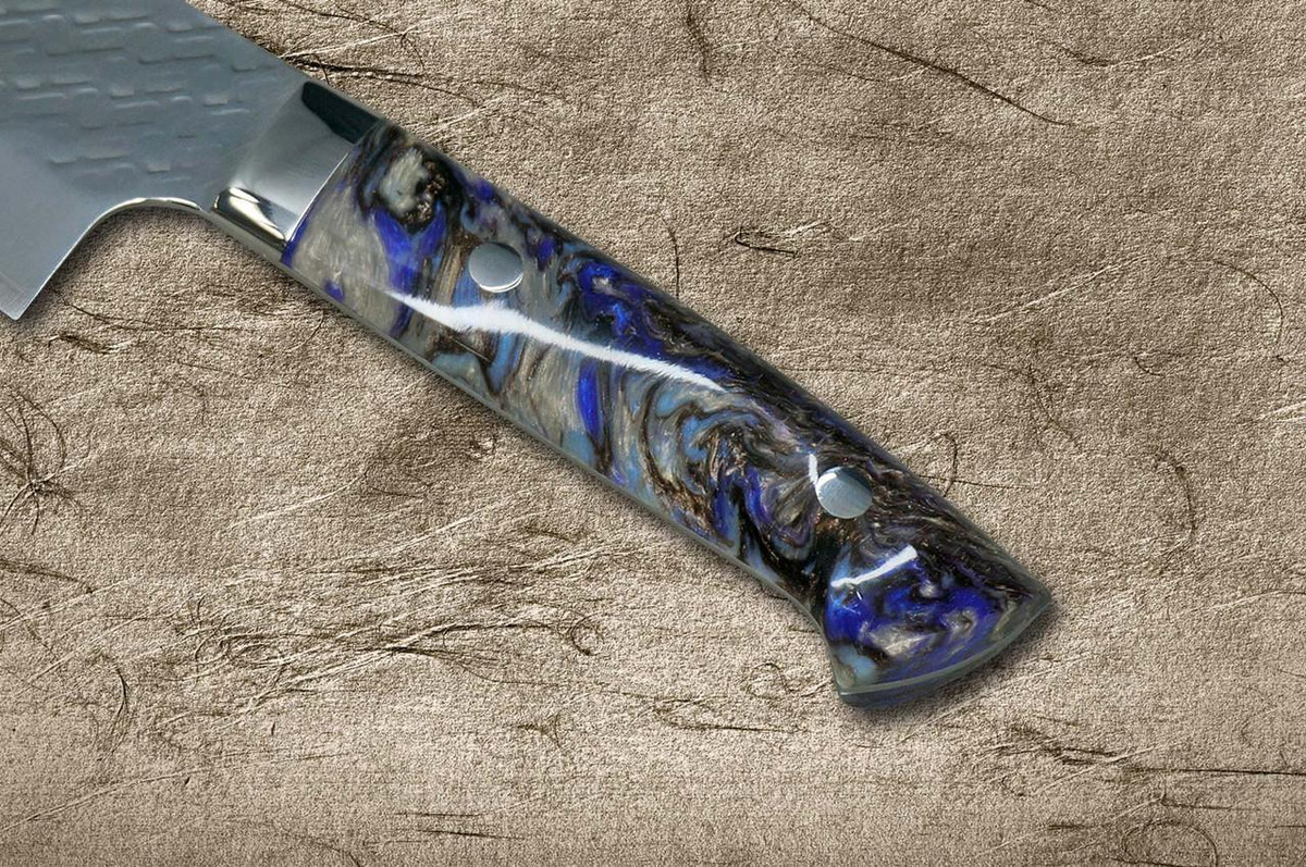 Takeshi Saji SPG-STRIX Mirror Hammered RC Japanese Chef's Santoku Knife 180mm with Resin Custom Handle [Black-Purple] 