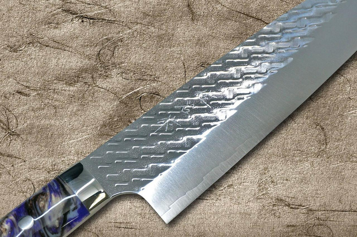 Takeshi Saji SPG-STRIX Mirror Hammered RC Japanese Chef's Santoku Knife 180mm with Resin Custom Handle [Black-Purple] 