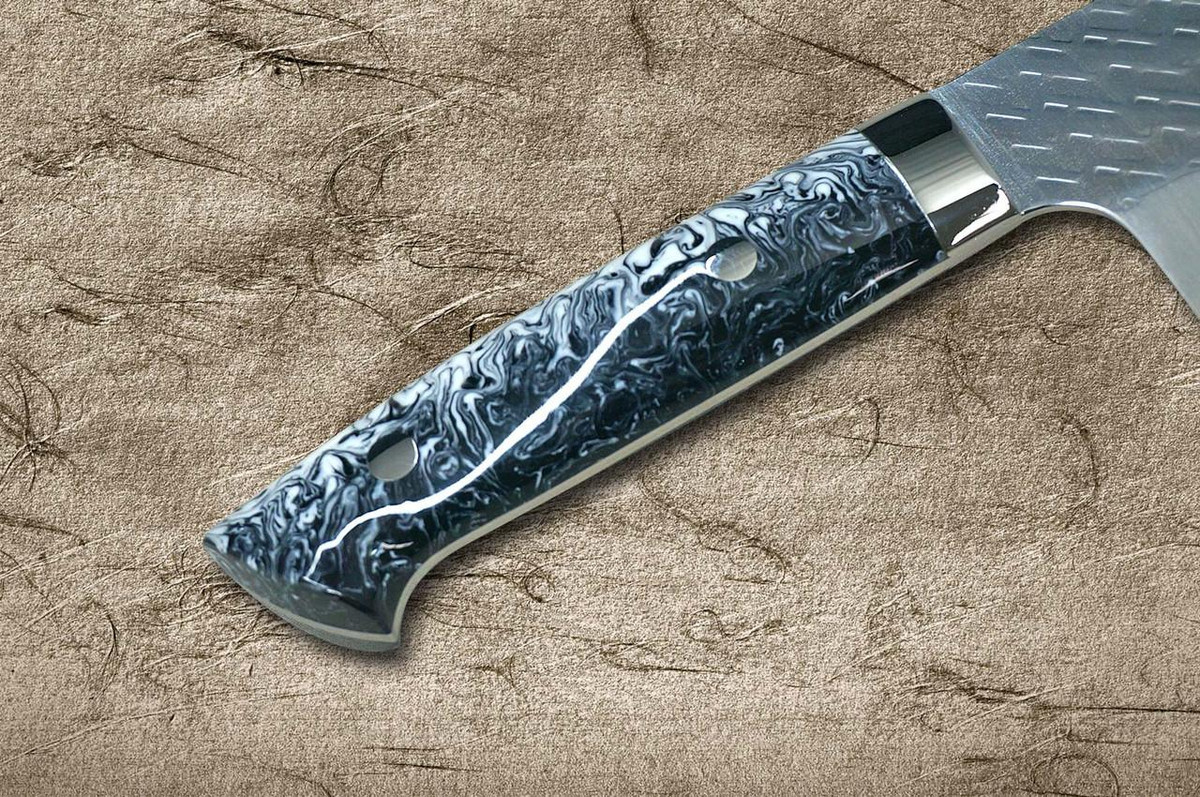 Takeshi Saji SPG-STRIX Mirror Hammered RC Japanese Chef's Santoku Knife 180mm with Resin Custom Handle [Black-White] 
